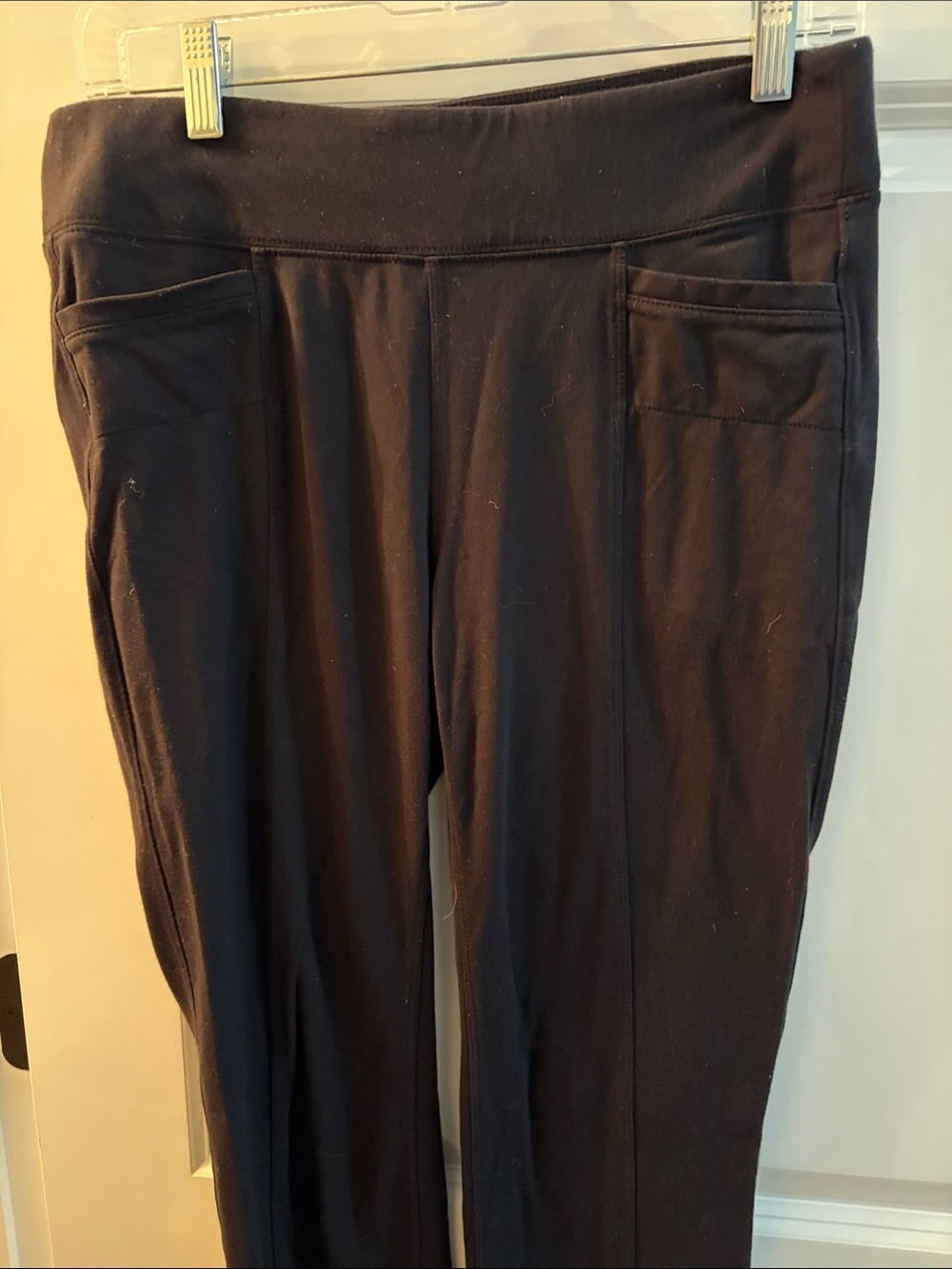Athleta Navy Pull-On Straight-Leg Trousers with Front Pockets